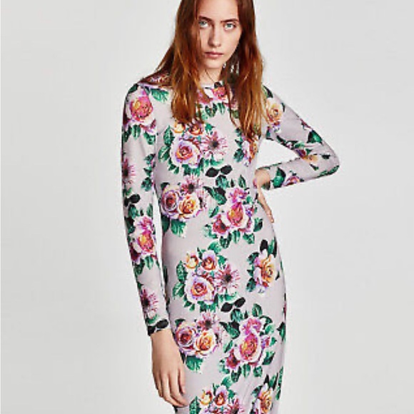 SOLD! Dress bodycone floral Zara size L - Picture 2 of 8